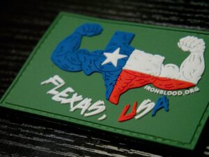 Texas gym apparel Flexas design, state of Texas flexing graphic